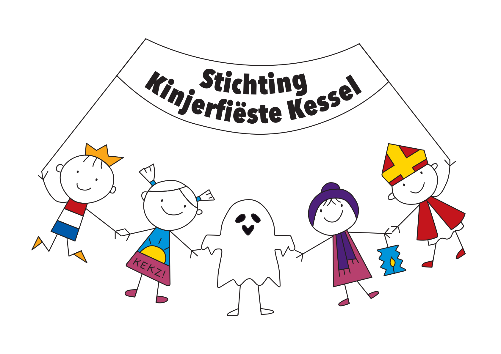 Logo van Stichting Kinjerfiëste Kessel met vijf figuren